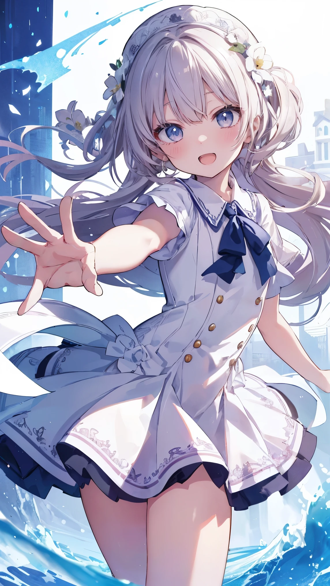 Masterpiece、Highest quality、highest quality、(Open Mouth Smile)、Shiny hair quality、Small face、Dynamic pose、Super detailed, beautiful, wide eyes、Ultra-detailed, clear and beautiful faces、(cute illustration:1.2), High-resolution, ultra-detailed, best quality, embarrassed、Thighs, Awards, Anatomically correct