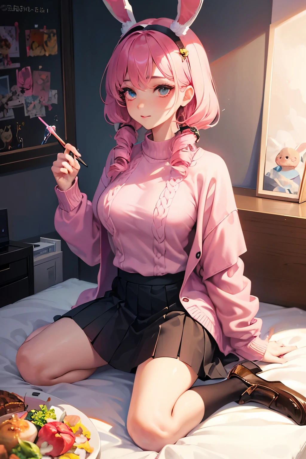 a close up of a woman in a short skirt and a pink sweater, belle delphine, trending at cgstation, anime barbie doll, guweiz, render of april, trending on cgstation, anime girl in real life, lalisa manobal, ddlc, anime vtuber full body model, anime girl cosplay, ultrarealistic sweet bunny girl