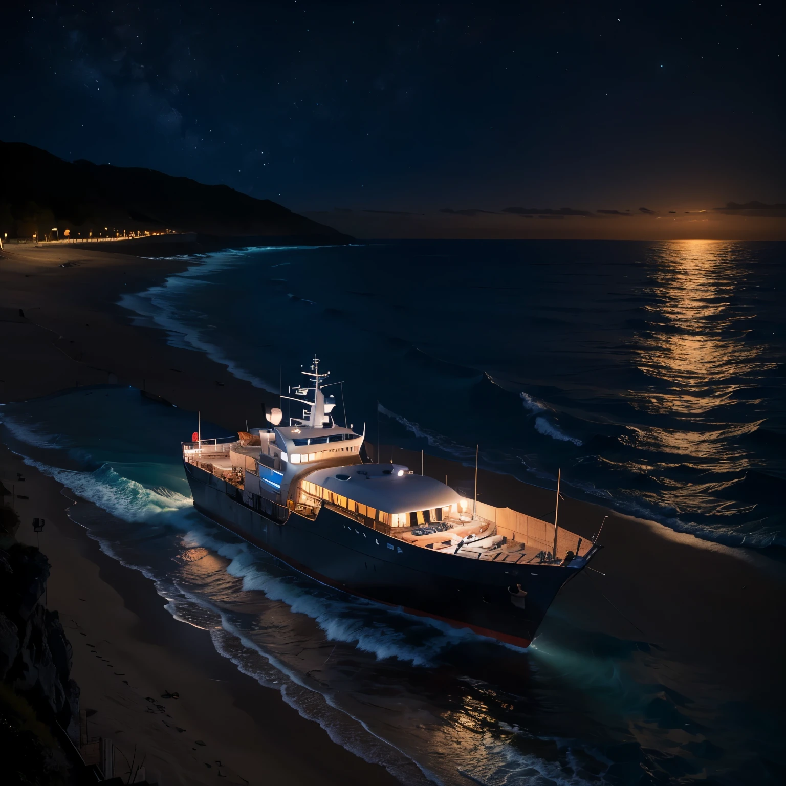 Barco en el mar paisaje noche