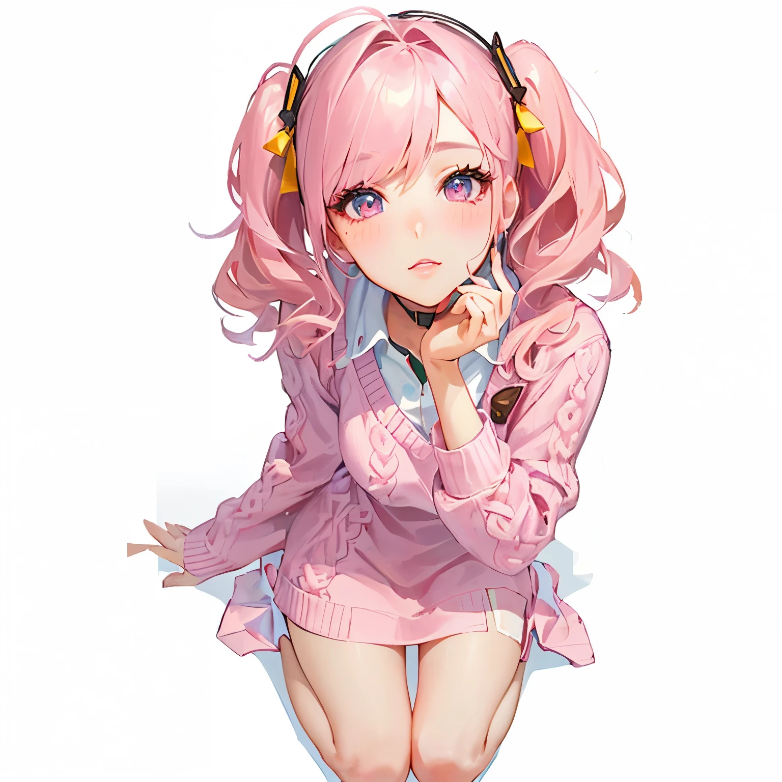 a close up of a woman in a short skirt and a pink sweater, belle delphine, trending at cgstation, anime barbie doll, guweiz, render of april, trending on cgstation, anime girl in real life, lalisa manobal, ddlc, anime vtuber full body model, anime girl cosplay, ultrarealistic sweet bunny girl