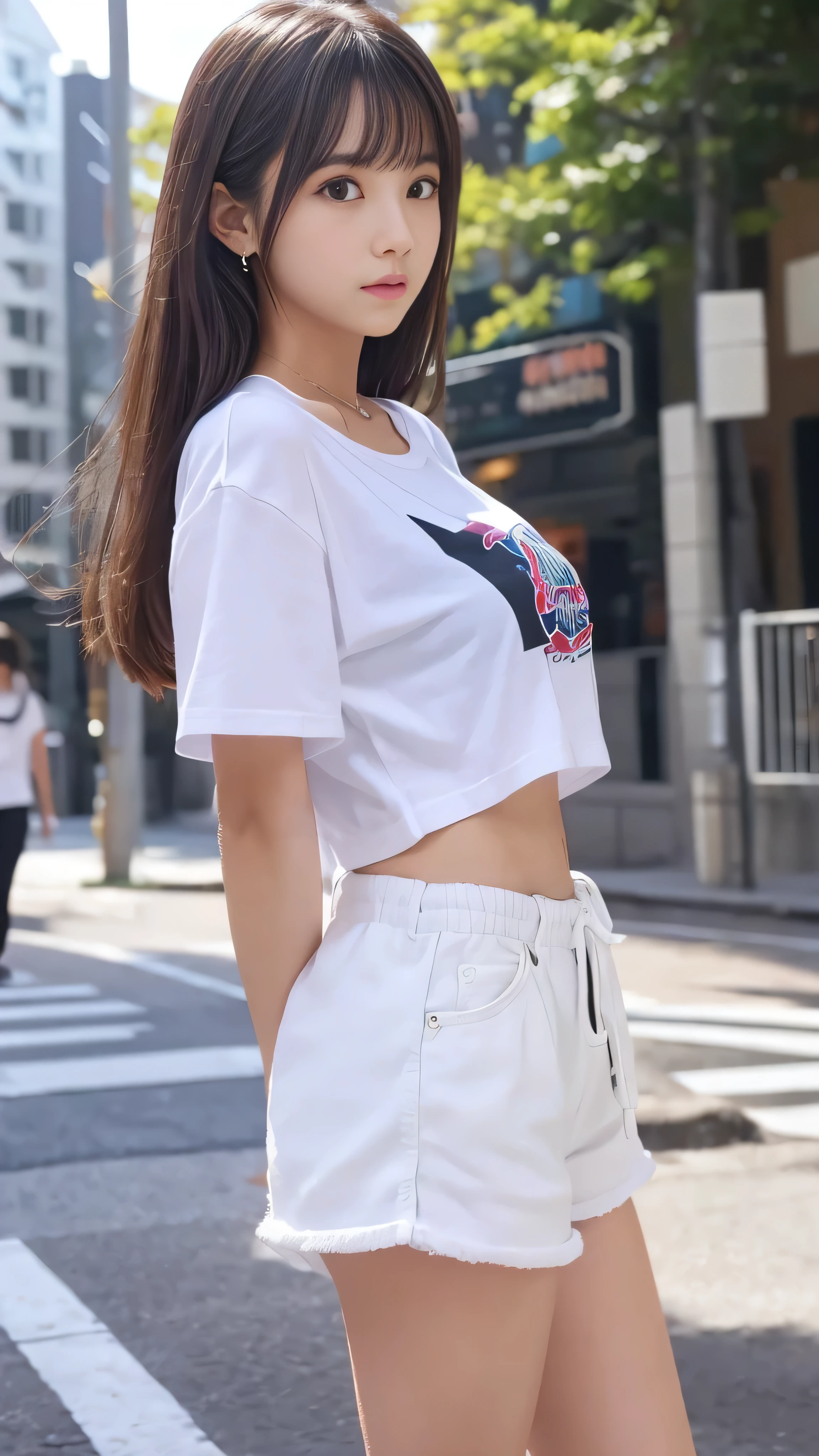 Idol girl under the light、whole body、Good style、、、、、、、、Shorts clothing(White)、、、、