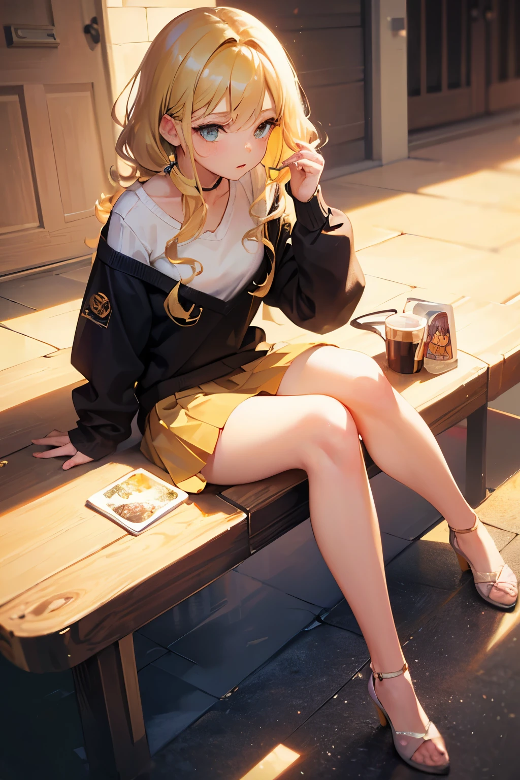 a close up of a woman in a short skirt and a pink sweater, belle delphine, trending at cgstation, anime barbie doll, guweiz, render of april, trending on cgstation, anime girl in real life, lalisa manobal, ddlc, anime vtuber full body model, anime girl cosplay,((short wavy Creamy Golden Blonde hair)),(Creamy Blonde hair),(short hair),(wavy hair),(golden eyes), ( 16 years old),