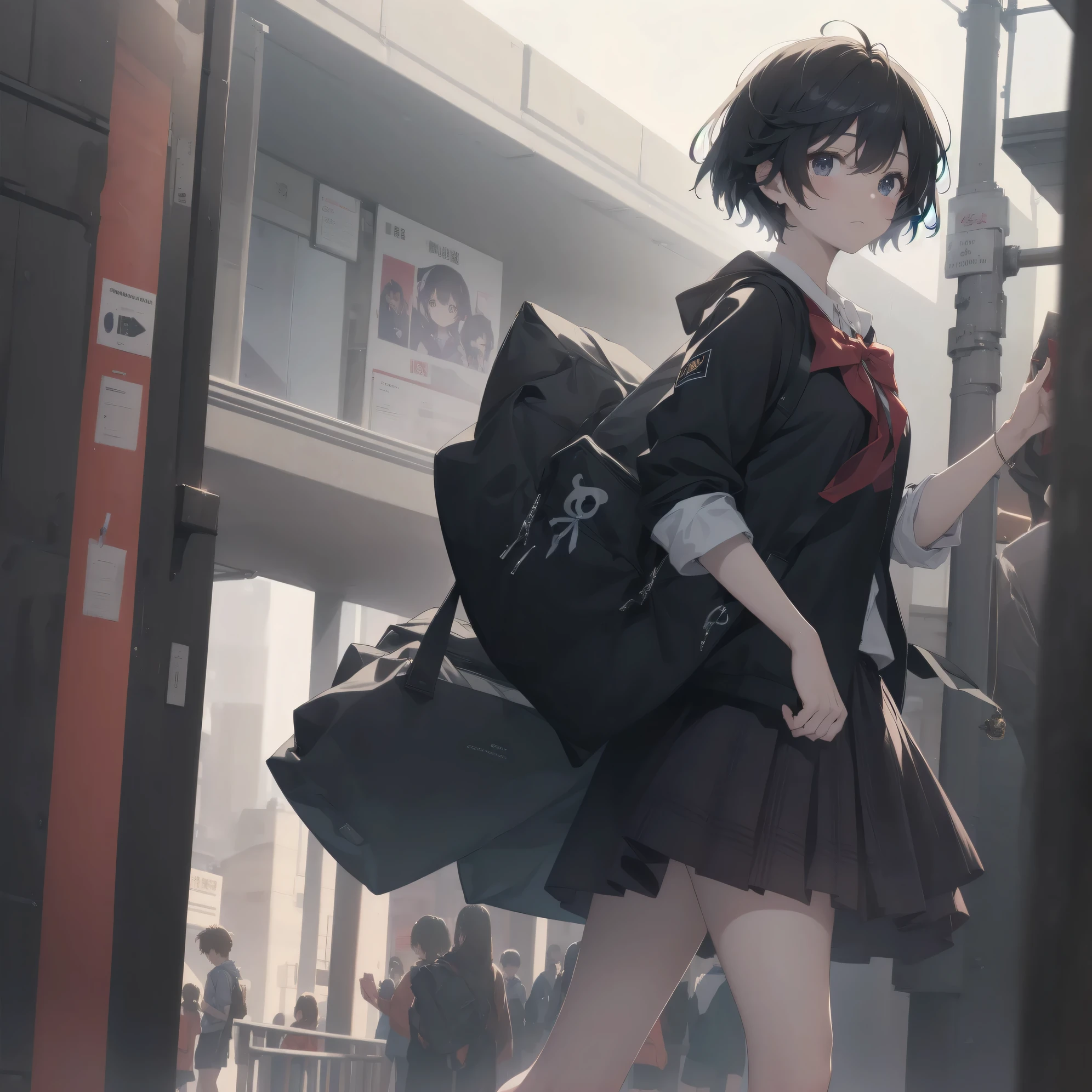 ultra-absurdres-Top quality by artist God, ultra-detailed, high resolution, anime moe artstyle, best anime 8k konachan wallpaper, pixiv contest winner, pool:2810, perfect anatomy,break, 1girl, (Please draw a girl walking sleepily to school alone. )break,(Solo,little female, 13-year-old:1.3),Full limbs, complete fingers,a junior high school student, (very short hair), short cut, flat chest, , small butt, small black eyes, beautiful detailed eyes, well-proportioned iris and pupils, expressive eyes, highres detailed hair, soft expression, salor school_uniform, sailor collar, serahuku, bow, pleated skirt,(Detailed Lighting), (Detailed background), in the School commute route. break,super detailed skin, Best cinematic lighting powered by famous artist, 8k,beauty illustration,photoshop_(medium),very aesthetic,break,((artist:hews )), artist:clamp ,artist:carnelian ,artist:kantoku ,