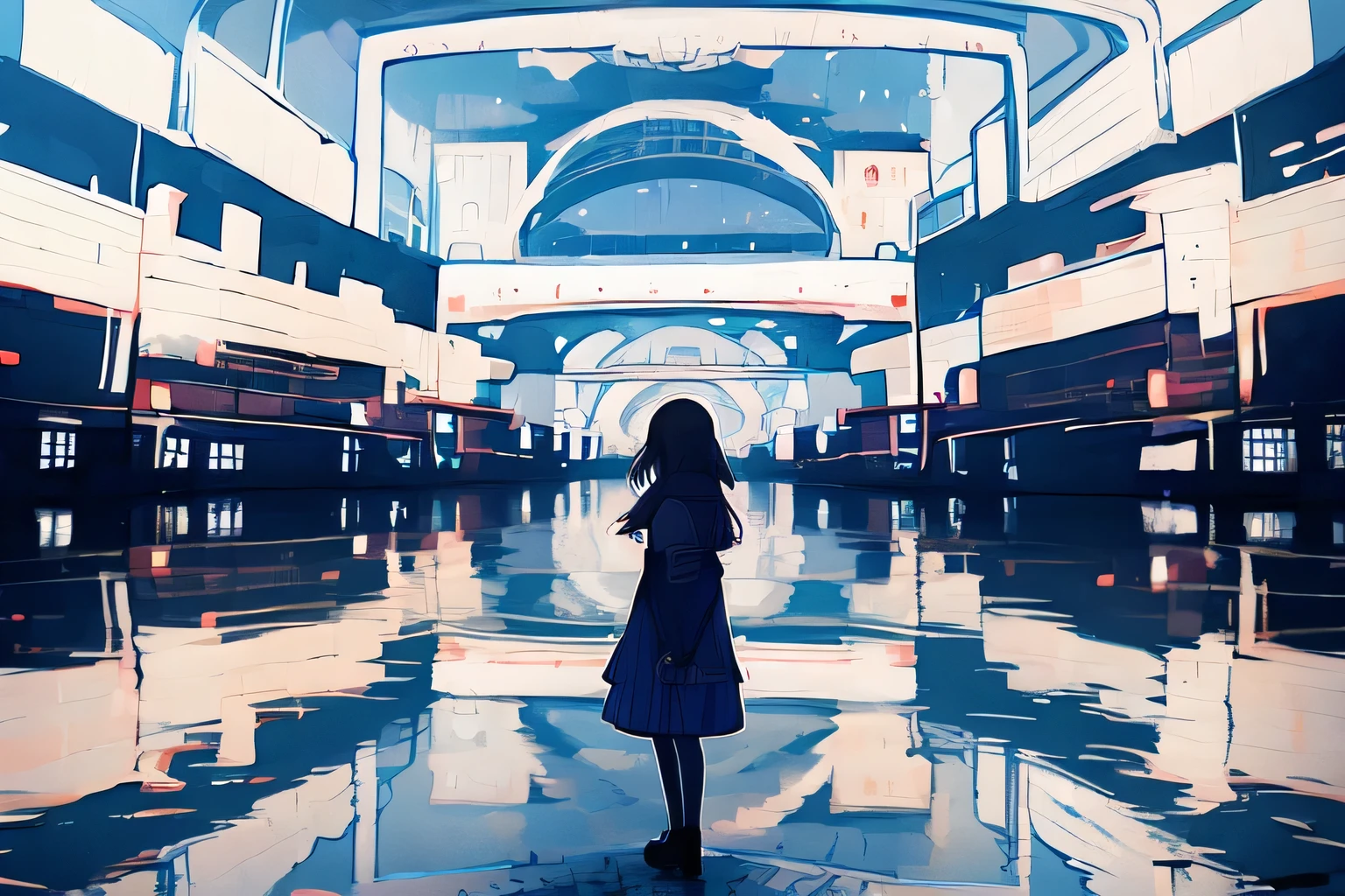 (One girl), scenery,null,reflection,