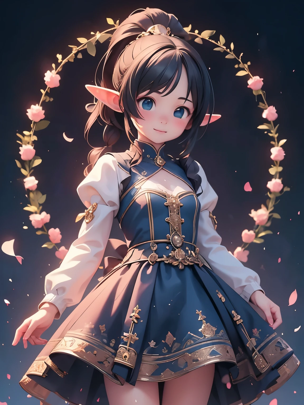 (masterpiece、highest quality、highest quality、Official Art、美しくbeautiful:1.2)、(One girl:1.3)Hatsune Miku、Twin tails,Big Breasts,Adult girl standing and looking at camera, Pixie, Elf Ears, beautiful elven ears, The girl is wearing a gothic dress, Long dress, ponytail, 上質なbeautiful瞳, beautiful顔, High quality face, Dark Sky, thin, Wet waist, Slim figure, Model Appearance, confusion, Sexual hobbies, かわいいbeautifulアニメの女性, Detailed digital anime art, beautifulアニメの女の子, beautifulアニメの女の子, Anime with attention to detail, highest quality, masterpiece, Very detailed, beautiful, High resolution, original,CG 8KUltra-realistic, Perfect artwork, beautiful顔, Face Clean, skin, Ultra-realistic, Super detailed, Detailed eyes, Dramatic lighting, (Realistic) Realistic, Full HD, highest quality, highest quality, beautiful lighting, (Highly detailed CG unit 8K wallpaper), Attention to detail, Sharp Focus, Dramatic and realistic painting art, beautiful笑顔, Hold the dress with both hands, Lift up the dress,