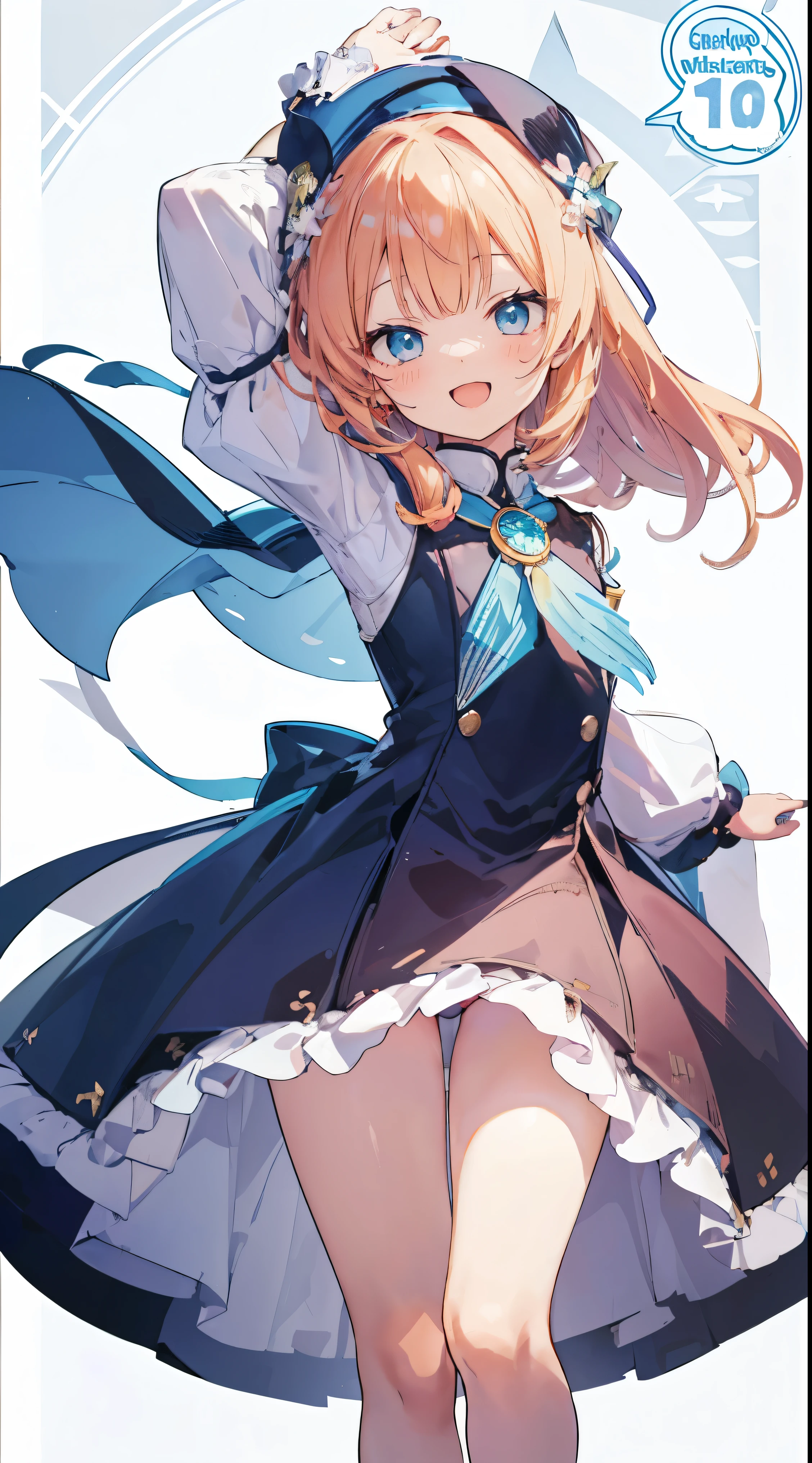 Masterpiece、Highest quality、highest quality、((((Petite))))、(Open Mouth Smile)Thighs、、Shiny hair quality、Small face、Dynamic pose、Super detailed, beautiful, wide eyes、Ultra-detailed, clear and beautiful faces、(cute illustration:1.2), High-resolution, ultra-detailed, best quality, embarrassed、cute, Awards, Anatomically correct