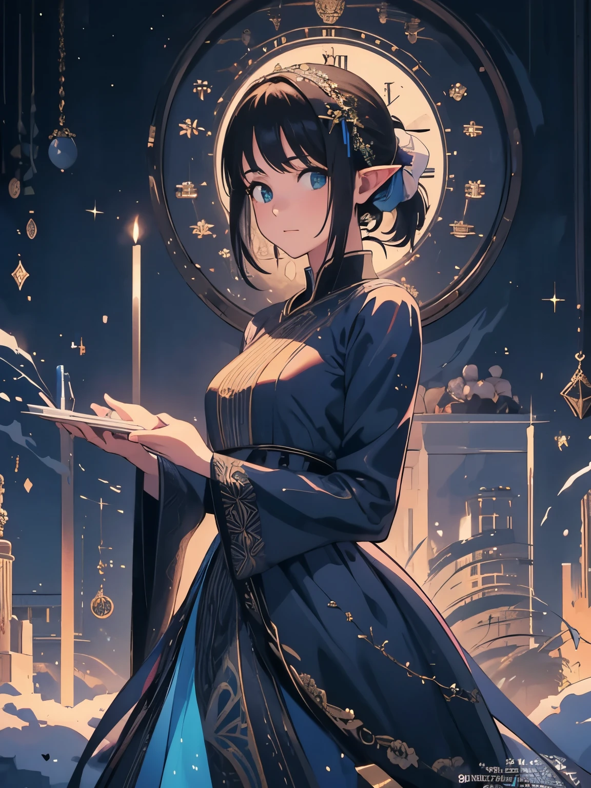 (masterpiece、highest quality、highest quality、Official Art、美しくbeautiful:1.2)、(One girl:1.3)Hatsune Miku、Twin tails,Big Breasts,Adult girl standing and looking at camera, Pixie, Elf Ears, beautiful elven ears, The girl is wearing a gothic dress, Long dress, ponytail, 上質なbeautiful瞳, beautiful顔, High quality face, Dark Sky, thin, Wet waist, Slim figure, Model Appearance, confusion, Sexual hobbies, かわいいbeautifulアニメの女性, Detailed digital anime art, beautifulアニメの女の子, beautifulアニメの女の子, Anime with attention to detail, highest quality, masterpiece, Very detailed, beautiful, High resolution, original,CG 8KUltra-realistic, Perfect artwork, beautiful顔, Face Clean, skin, Ultra-realistic, Super detailed, Detailed eyes, Dramatic lighting, (Realistic) Realistic, Full HD, highest quality, highest quality, beautiful lighting, (Highly detailed CG unit 8K wallpaper), Attention to detail, Sharp Focus, Dramatic and realistic painting art, beautiful笑顔, Hold the dress with both hands, Lift up the dress,