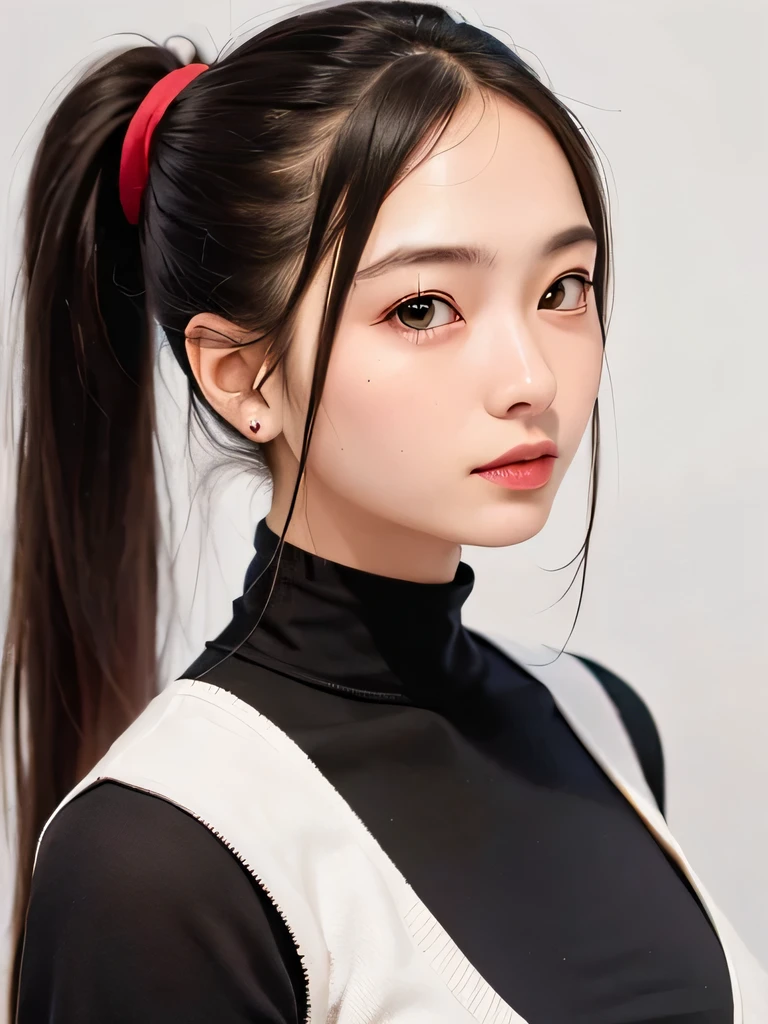 ((vivid, Realistic: 1.5), No background: 1.0, Portrait of a beautiful 17 year old Japanese girl: 1.2, Light Gray Background: 1.1, Breast augmentation: 1.2, cute: 1.0,Follow me please (Closer to me): 1.2,
Long Hair: 1.2, Black Hair: 1.2, hair tied in a ponytail: 1.1, Small face: 1.1, Hair with red mesh: 1.1, Straight hair: 1.1,