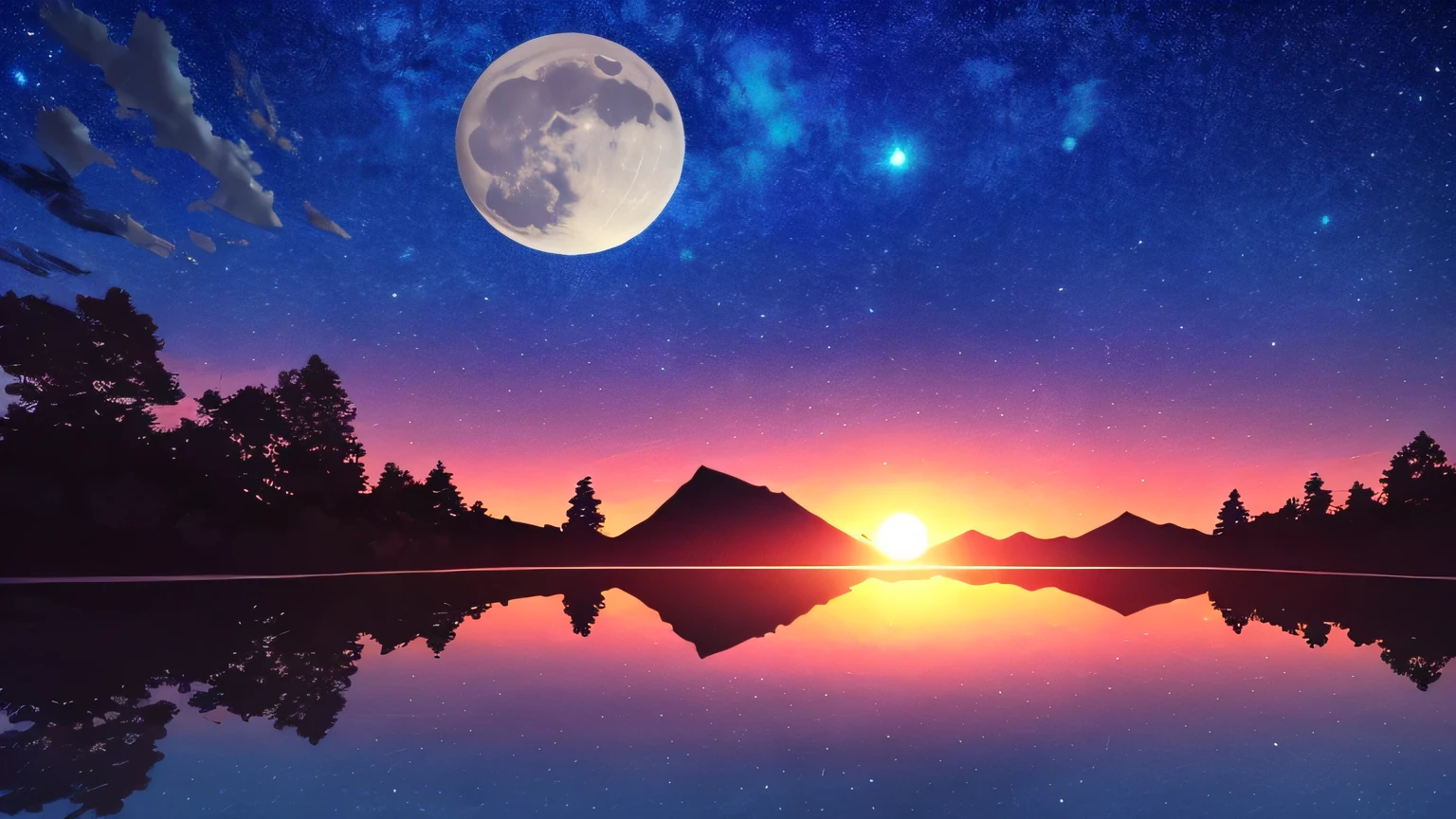 scenery,null,reflection,full moon，night