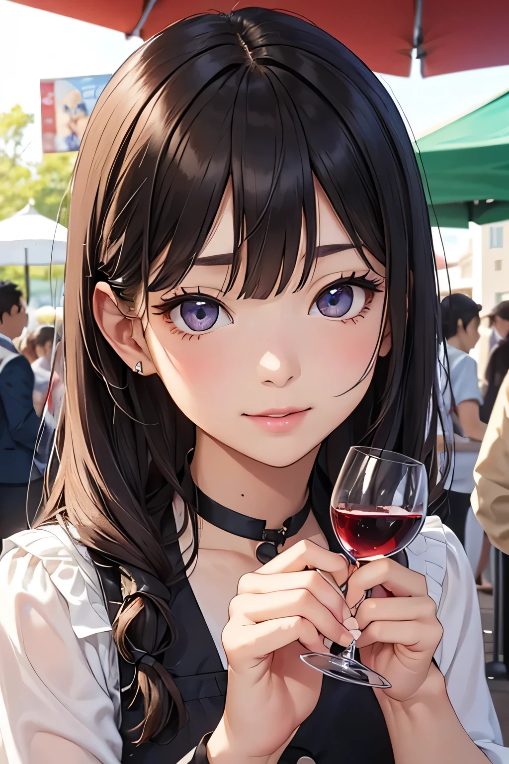 highest quality、High resolution、Detailed Background、(Beautiful face in every detail:1.4)、Anatomically correct、(Detailed facial expressions)、(Detailed eyes:1.2)、(Detailed eyes:1.2)、Beautiful girl in her 20s、(Highly detailed face:1.4)、Brightly colored hair、well-groomed eyebrows、Cute Eye Makeup、Cute Lip Makeup、Cute clothes with little exposure、Wine Festival、Feeling happy、Summer evening、A winery with a beautiful garden、Wine Festival、
Enjoy music and performances while sipping wine and delicious food、
Visit the colorful tents and booths々I enjoy a wide variety of wines.、
people々I am enjoying a wine tasting with a glass in my hand and am impressed by the taste of the wine in my mouth.、Around the venue, there are food trucks and restaurant booths where chefs serve delicious dishes.、To enjoy the pairing with wine々Hasama々I try new dishes and share them with my friends and family.