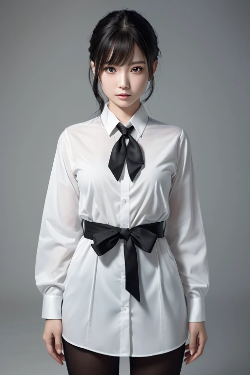 (1 girl), Japan at 25,Black medium hair, Great face and eyes, Black tie,White shirt,((highest quality)), (Very detailed), (Very detailed CG 統合 8k 壁紙), Very detailed, High-resolution RAW color photos, Professional photography, Full body photo,White Background