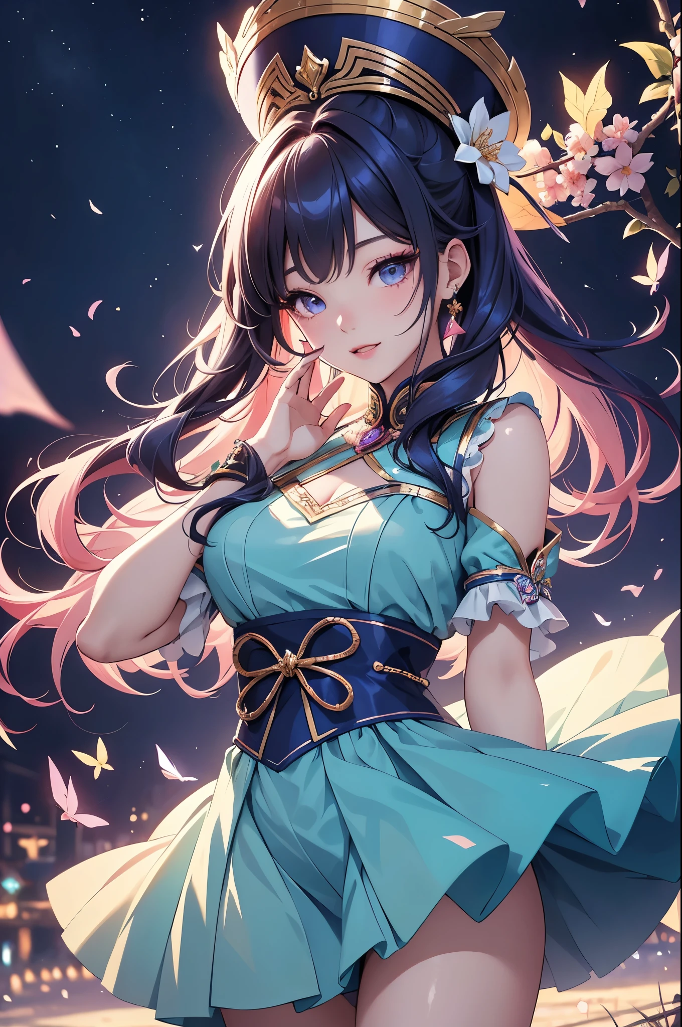 (best quality,4k,8k,highres,masterpiece:1.2),ultra-detailed,(realistic,photorealistic,photo-realistic:1.37),acrylic painting,beautiful Korean model in a Lolita dress with downy hair,beautiful Korean model with extremely colorful hair and detailed facial features,beautiful Korean model standing in a beautiful garden surrounded by a starry sky,beautiful Korean model wearing a vibrant Lolita dress,beautiful Korean model with intricate accessories and a matching hat,beautiful Korean model posing gracefully with her hands on her hips,beautiful Korean model with long flowing twintails,beautiful Korean model with bright blue eyes and rosy lips,beautiful Korean model with a joyful expression,beautiful Korean model in a dynamic pose with cherry blossoms falling around her,beautiful Korean model surrounded by colorful flowers and butterflies,beautiful Korean model's dress adorned with cute bows and lace details,beautiful Korean model with an enchanting smile,beautiful Korean model with soft, pastel-colored shading,beautiful Korean model with a magical glow illuminating her,beautiful Korean model in a picturesque setting with a winding path leading to a magnificent castle,beautiful Korean model holding a microphone and singing passionately,beautiful Korean model with a fairytale-like background,beautiful Korean model with a soft, dreamy atmosphere,beautiful Korean model with a subtle bokeh effect,beautiful Korean model standing under a moonlit sky,beautiful Korean model with a warm, golden sunset in the background,beautiful Korean model surrounded by twinkling stars and colorful nebulae,creating an ethereal and captivating artistic masterpiece.