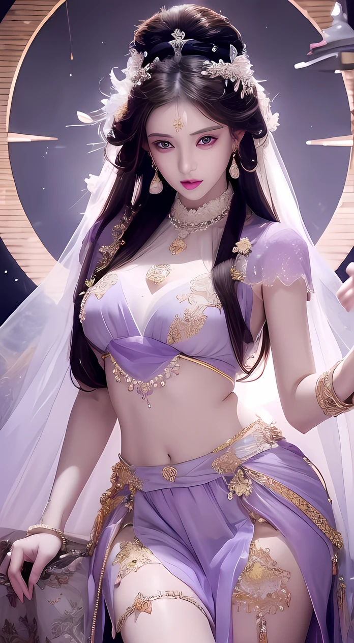 1 20 year old girl, 1 goddess Athena, pink purple silk dress, beautiful goddess Athena face without blemishes, delicate yellow nightgown, long thin sequin nightgown with many sexy black lace details, 1 beautiful thin red silk cloth half veil, female saint legend, female saint icon, beautiful goddess style glitter, dark and mysterious version, vermilion lips, plump red lips, not smiling, mouth closed, ((angry face:0.8)), delicate and beautiful pino detailing, delicate and beautiful lip detail, (pure and flawless face: 1.9), female saint body, round chest, big and round breasts, phoenix brooch, long flat bangs, long black hair, beautiful clear face and well-proportioned eyes, (transparent iridescent light purple eyes: 1.8), (big round eyes and makeup, sexy wet eye makeup, very beautiful and meticulous hair makeup, long and delicate blonde hair, delicate, body image: 1.8), figure: and vivid, (stars that make up the sky: 1.7), (the sky of heaven and the fictitious gate of time and space: 1.8), fictional art, RAW photos, hanfu photos, best photos, high resolution, best quality, best photos, best goddess quality, 8k female, super 8 single saint portraits, truest color schemes, masterpieces, best beauty brands, best hair jewelry, brand real photo, dark studio, border light, two-tone lighting, (rose white skin: 1.4), (high skin detail: 1.1), 8k uhd, d slr, soft light, 8k, high quality, candid, volume Smooth and sharp, 10x pixel increase, sexy goddess, sexy goddess, (background space: 1.8), (most beautiful aurora eyes: 1.7), beautiful eyes, aurora beautiful and flowery, (beautiful single girl: 1.8), (more details:0.8)