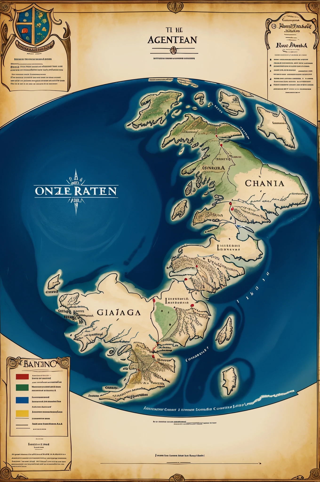 Create a fictional map with 7 countries on an imaginary medieval continent