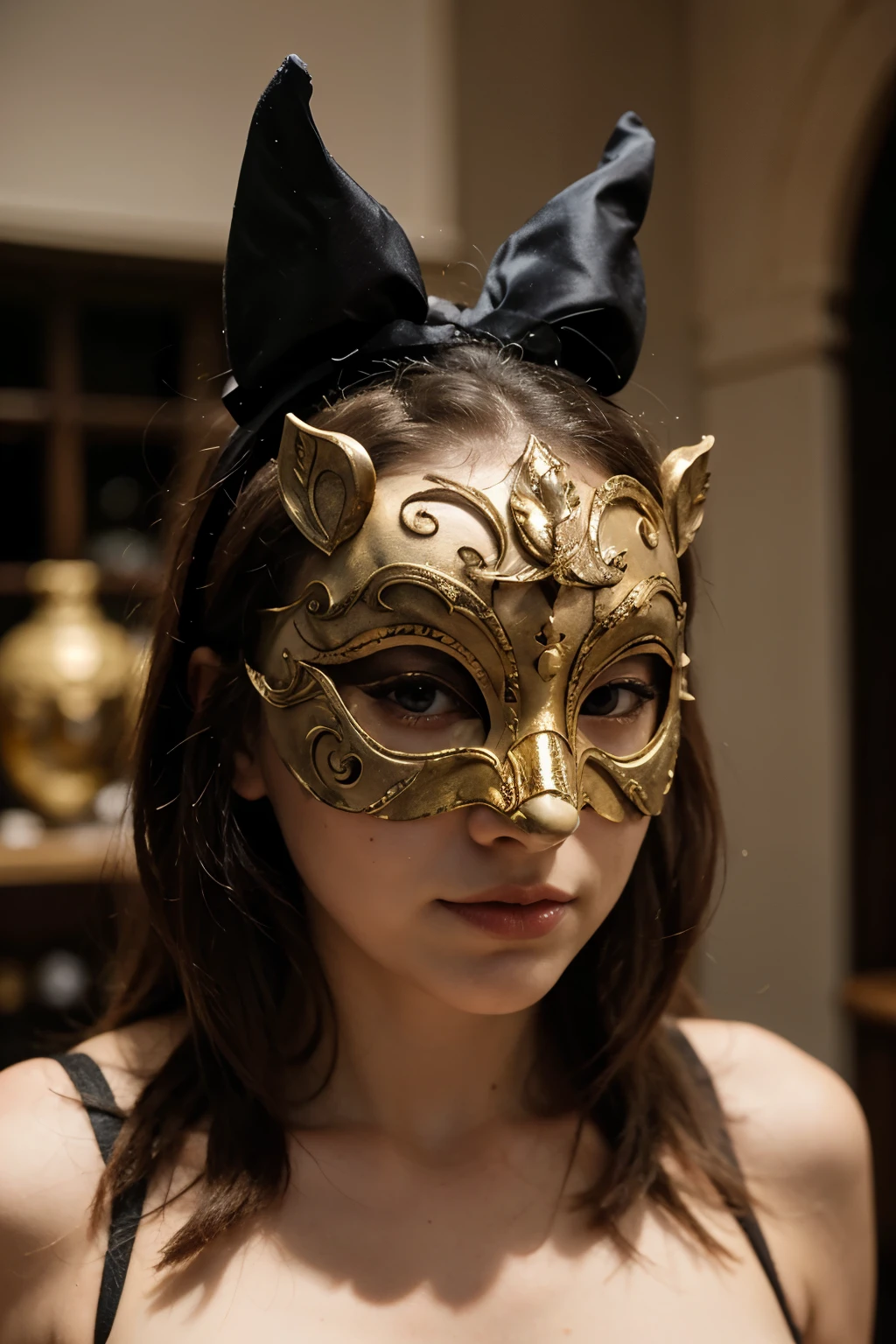 venetian mask on a thin wodden handle