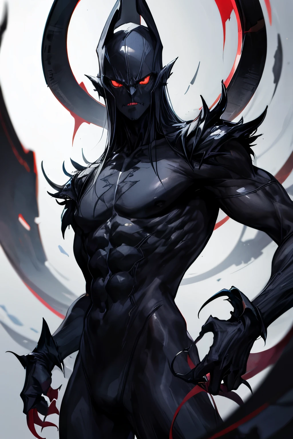 a demonic creature with an erect penis, highly detailed, dark fantasy, cinematic lighting, dramatic shadows, muscular body, glowing red eyes, sharp claws, intricate demonic features, hellish background, deep red and black colors, digital art, concept art, 8k, photorealistic, award winning