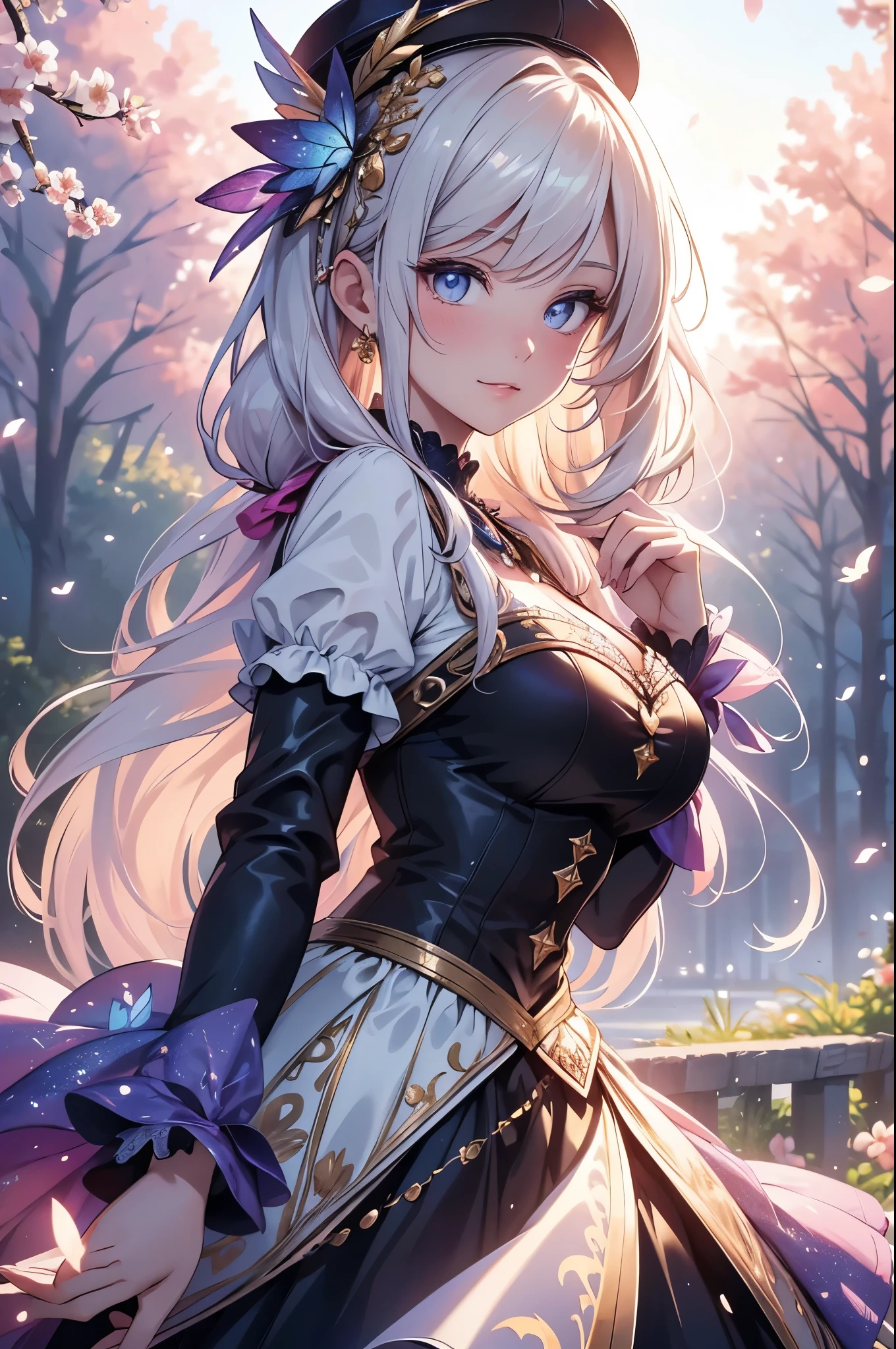(best quality,4k,8k,highres,masterpiece:1.2),ultra-detailed,(realistic,photorealistic,photo-realistic:1.37),acrylic painting,beautiful German model in a Lolita dress with downy hair,beautiful German model with extremely colorful hair and detailed facial features,beautiful German model standing in a beautiful garden surrounded by a starry sky,beautiful German model wearing a vibrant Lolita dress,beautiful German model with intricate accessories and a matching hat,beautiful German model posing gracefully with her hands on her hips,beautiful German model with long flowing twintails,beautiful German model with bright blue eyes and rosy lips,beautiful German model with a joyful expression,beautiful German model in a dynamic pose with cherry blossoms falling around her,beautiful German model surrounded by colorful flowers and butterflies,beautiful German model's dress adorned with cute bows and lace details,beautiful German model with an enchanting smile,beautiful German model with soft, pastel-colored shading,beautiful German model with a magical glow illuminating her,beautiful German model in a picturesque setting with a winding path leading to a magnificent castle,beautiful German model holding a microphone and singing passionately,beautiful German model with a fairytale-like background,beautiful German model with a soft, dreamy atmosphere,beautiful German model with a subtle bokeh effect,beautiful German model standing under a moonlit sky,beautiful German model with a warm, golden sunset in the background,beautiful German model surrounded by twinkling stars and colorful nebulae,creating an ethereal and captivating artistic masterpiece.