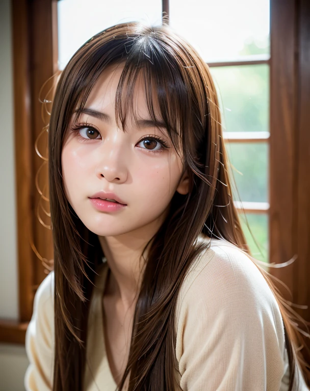 highest quality, Face Focus, Soft Light, Ultra-high resolution, (Realistic:1.4), RAW Photos,
1 Japanese girl, alone, cute, (pupil, light in your eyes),  Beautiful face in every detail, (),(High resolution detail of human skin texture),
(Long Hair),
indoor,
White camisole,
(Portraiture)
