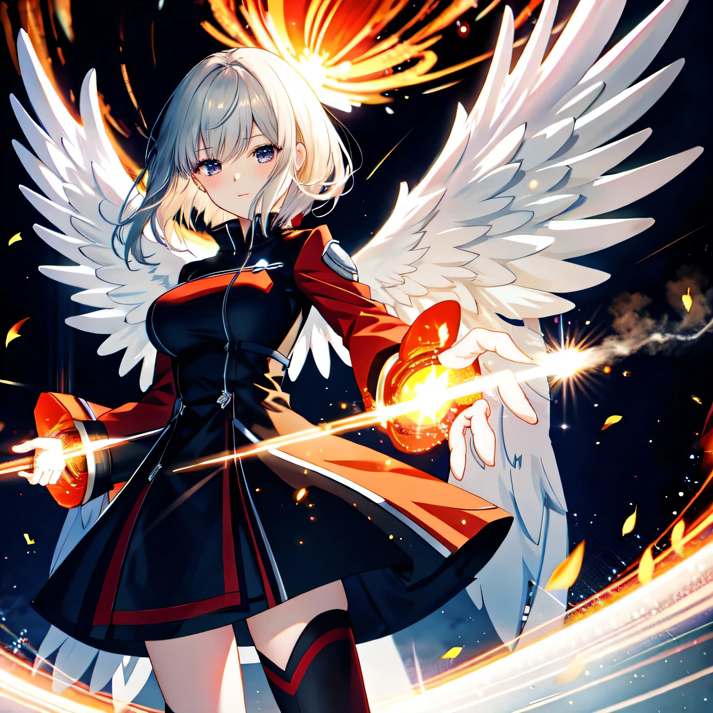 12-14 year old child with heterochromia powers to control blood and chaos magic with wings and a sickle