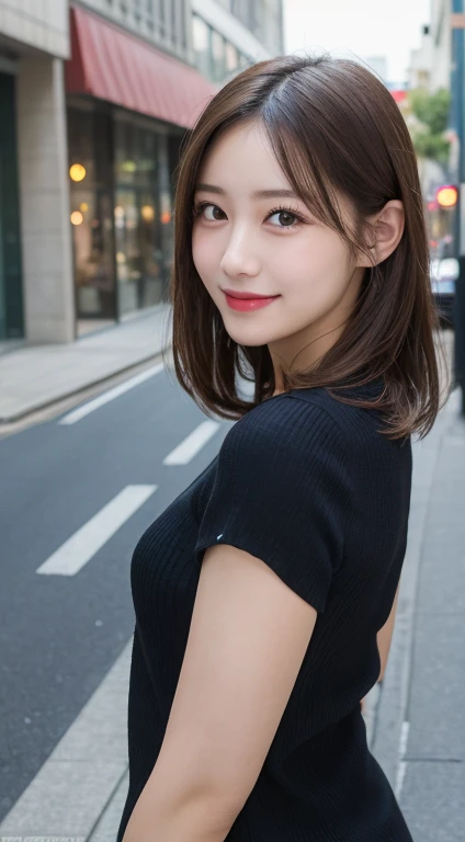 Tabletop, highest quality, figure, Very detailed, In detail, High resolution, 8k wallpaper, Perfect dynamic composition, Beautiful fine details, Revealing clothing,Medium Hair, Center of chest, Natural color lip, Random sexy poses,smile,Aoyama Street Walk、20-year-old girl