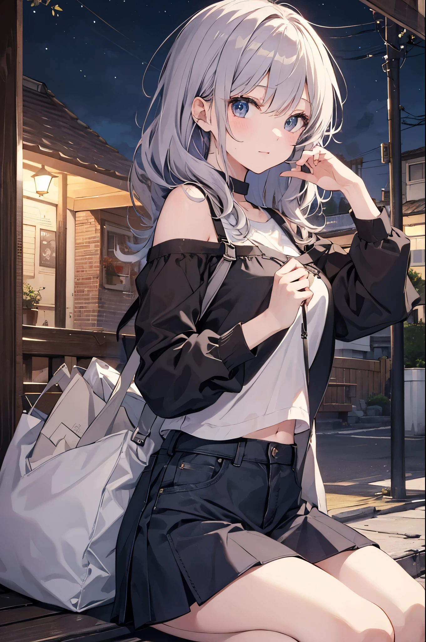 (Pretty sister:1.3)、(Super detailed)、Spring atmosphere、night、、Going to bed、輝くnight空、Messy Hair、moisture