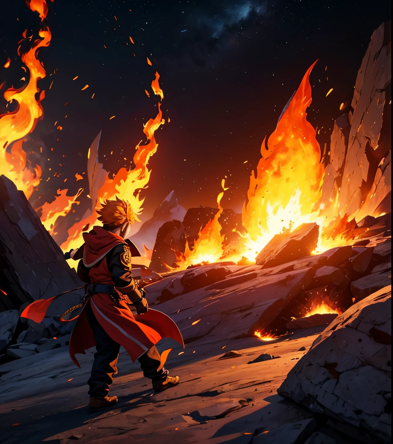 Blazing fires of various shapes，No characters，Pure background，The collision of flames