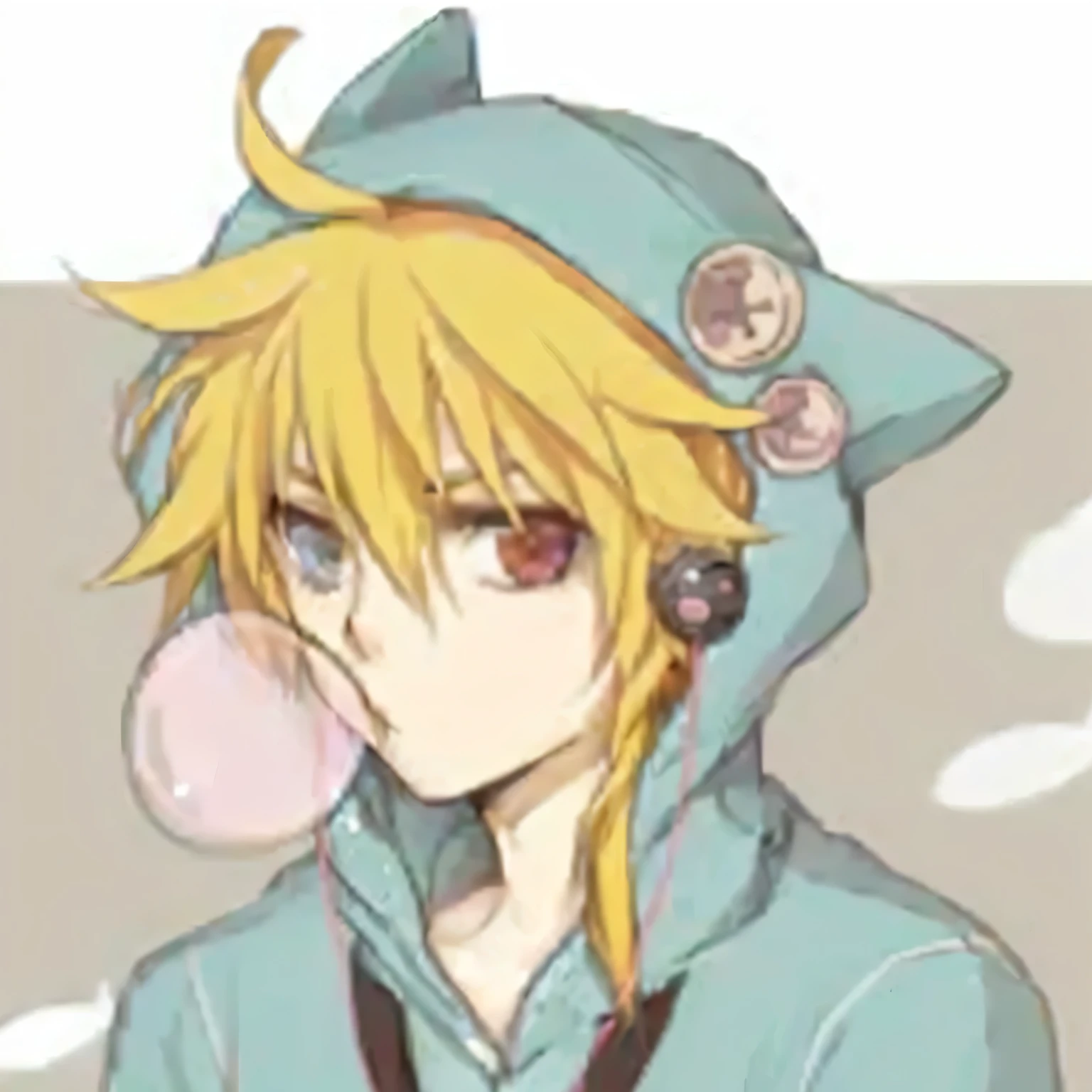 Close-up of person in hoodie blowing bubbles, Kaimonomimi, Niferpitou, kagamine still, still, Anime style&quot;, anime boy, Yuno, , Ezreal (League of Legends, Leisure Style, Desire Personality, Takeshi Kanda, Local Customs Department, Shinbo Akiyuki