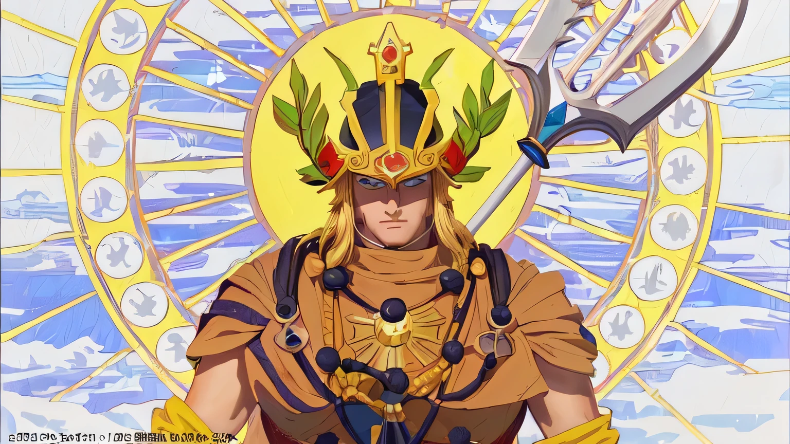 Close-up of a cartoon character with a big head and a big sword, selk ´ nam god of the sun, As an Atlantean, God Emperor of Mankind, From 1 piece, Play a song, Official Art, inspired by Eiichiro Oda, Poseidon God, Crimson Song, God of the Sea