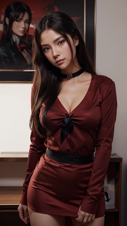 anime girl in red shirt and black tie posing for a picture, by Yang J, extremely detailed artgerm, rin tohsaka, artgerm jsc, artwork in the style of guweiz, beautiful digital artwork, artgerm. high detail,
