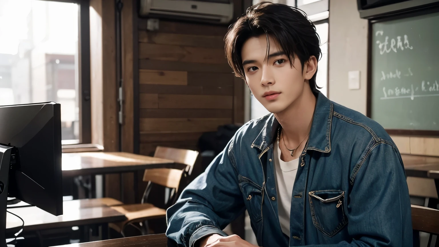 musician、Breezy, A handsome guy in his 20s、(Super cool S-class guy)、Japanese Men, 20-year-old、、Photo taken in a cafe、a handsome guy、(CG Unity 8K high resolution photo)、(Very detailedSA handsome guy in class)、(Realistic)、(highest quality))、Very detailed、super high quality、expensive、audience、kind person、Very beautiful hair Perm Hair、Bright photo、Handsome like a model、Handsome like an idol、Looking at the camera、inside a stylish cafe、Stubble