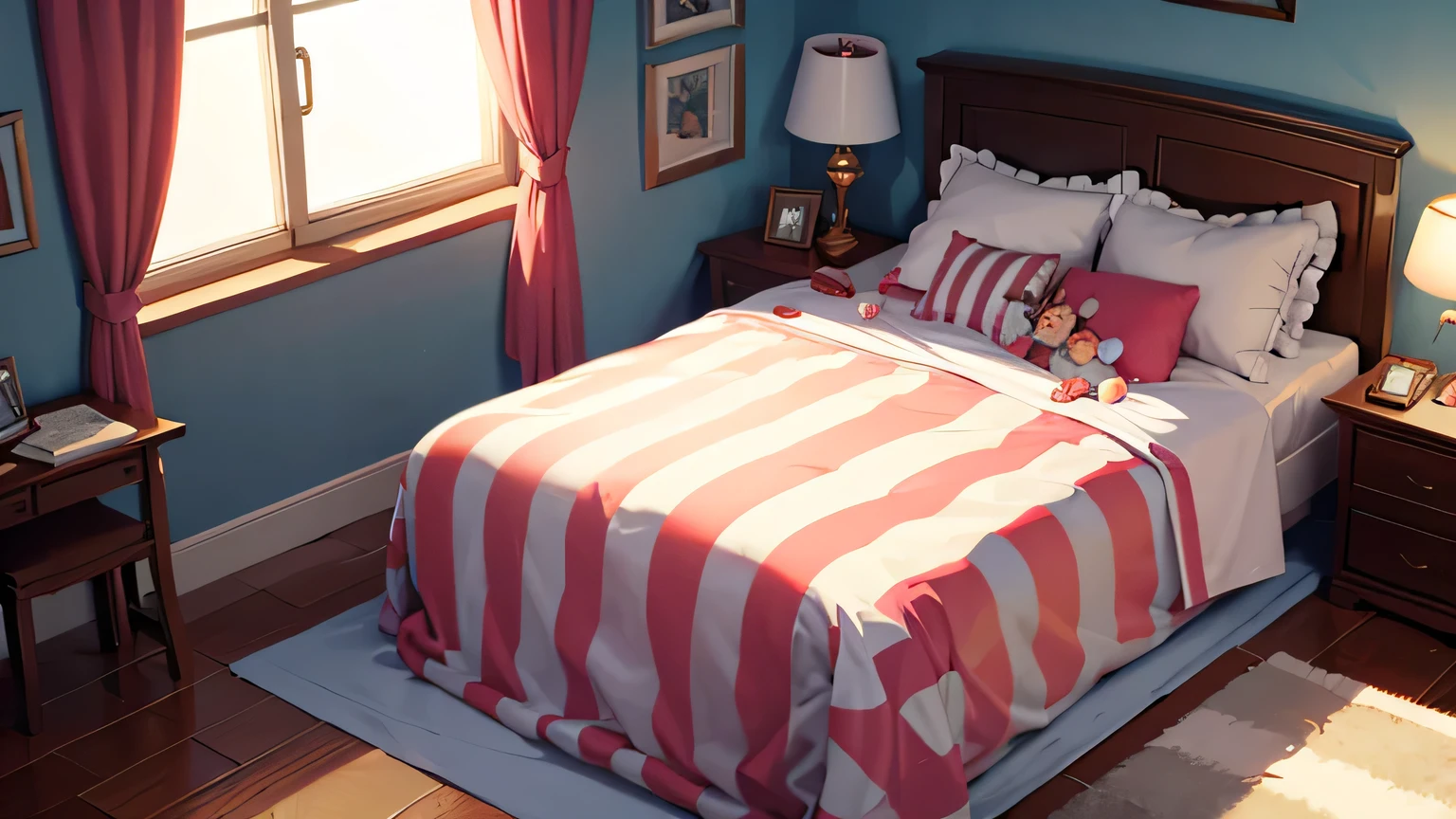 (circus), room, bed, pillow, stuffed animal, computer, circus, room, bed, pillow, stuffed animal, computer