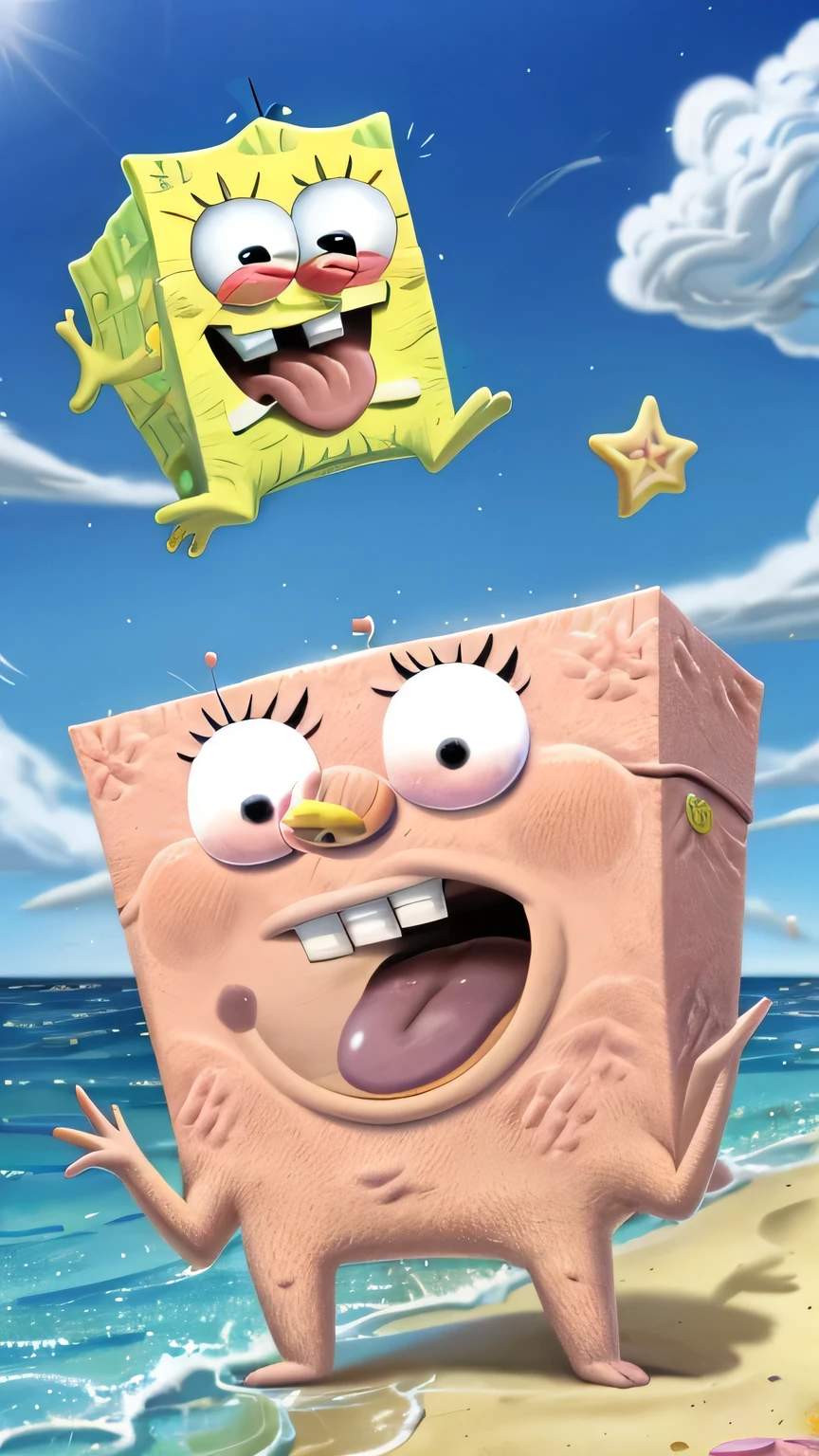 A pink, dim-witted but endearing starfish Patrick Star, with a simple and carefree personality, often seen engaging in silly antics and adventures with his best friend SpongeBob, having a big heart and a unique sense of humor, bringing a lot of laughter and fun to the show.