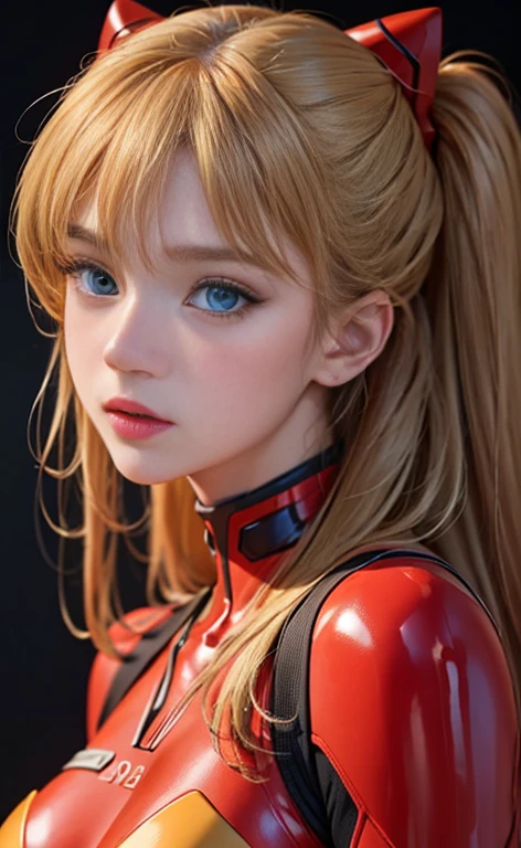 Realstic、独奏、Perfectly detailed face、Detailed blue eyes、extremely detaild、blushes、hairornaments、Chignon mahogany hair、(blonde  hair)、Plug Suit 02,Shikinami Asuka Langley、erect nipple