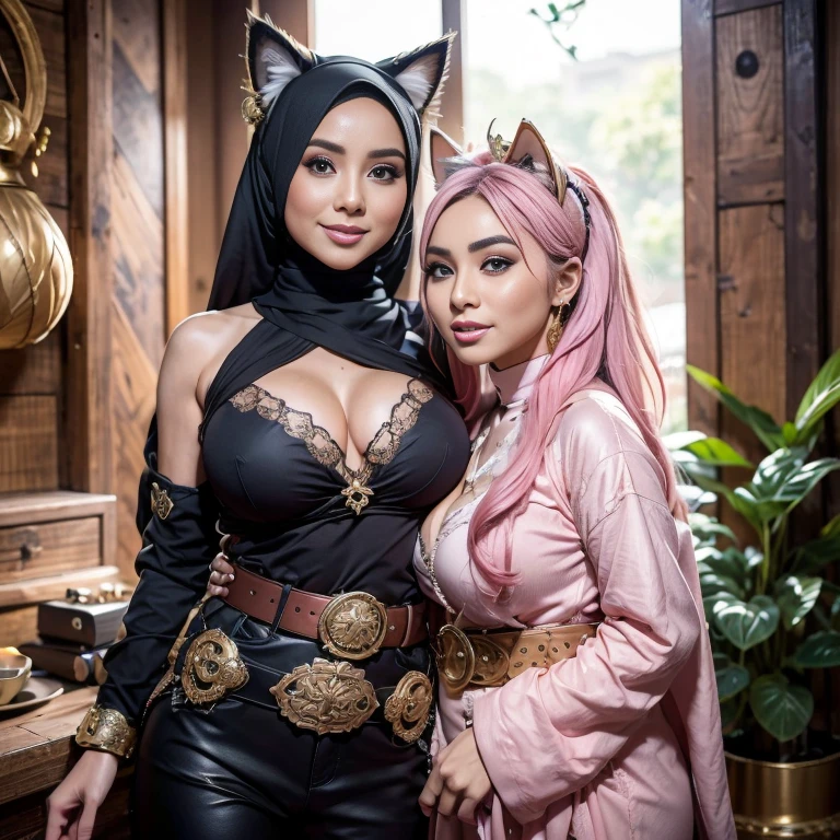 The whole body consists of a young girl with hijab, Eye makeup, 35 year old model, Cat ears, Soft lighting, Solo, Wear shabby clothes, Dirty, Tattered futuristic military uniform, sexy body, morning time, smiling, happy, bright sunshine, beach, blurred background, bokeh,realistic, ultra-detailed, big breast, malay, The whole body consists of a young girl with hijab Kimono, Eye makeup, 38 year old, Cat ears, Soft lighting, groups, Wear shabby clothes, Dirty, Tattered futuristic military uniform, Cat's paw badge, Pose, spot color, rendering by octane, Ultra-realistic intricate details, big breasts, big breasts, big breasts, two MAPAY women in lingerie posing for a picture in a room, oppai, posing together in bra, MIRA FILZAH and IMAN TAYORE, red bra, all red, oppai proportions, sexy :8k, 4 k, big breasts!, bottom angle, big breasts!!, Malay beauties, biomechanical oppai, fujita goro and jones, thicc, wearing hijab, hijab star, hijab gorgeous, hijab super model, Malaysian girls group,malay, The whole body consists of a young girl with hijab, Eye makeup, 21yo, Cat ears, Soft lighting, group, Wear shabby clothes, Dirty, Tattered futuristic bikini, Cat's paw badge, Pose, spot color, rendering by octane, Ultra-realistic intricate details, Cinematic, 8K resolution, 70mm, emphasis lighting, Global illumination, (((wearing a Sexy belt design by LV))) Surreal full-body figure, Beautiful and delicate body and face, gorgeous figure, ssmile, Titillating,Surreal full-body figure,Beautiful and detailed body and face, Super vista, White skin of the, vivd colour,🔥8k, (masterpiece), (((highest quality)), (super detailed), 2 girls, (iridescent hair, colorful hair, half blue and half pink hair: 1.2), 38 years old, (Gorgeous Malay Girls: 1.2), outdoor, bangs, smile, sky blue eyes, perfect hands, perfect hands, hand details, corrected fingers. Earrings, Night Store + Background, looking_at_viewer, Cowboy Shot, Top Quality, Rich Detail, Perfect Image Quality, big breasts, slender body