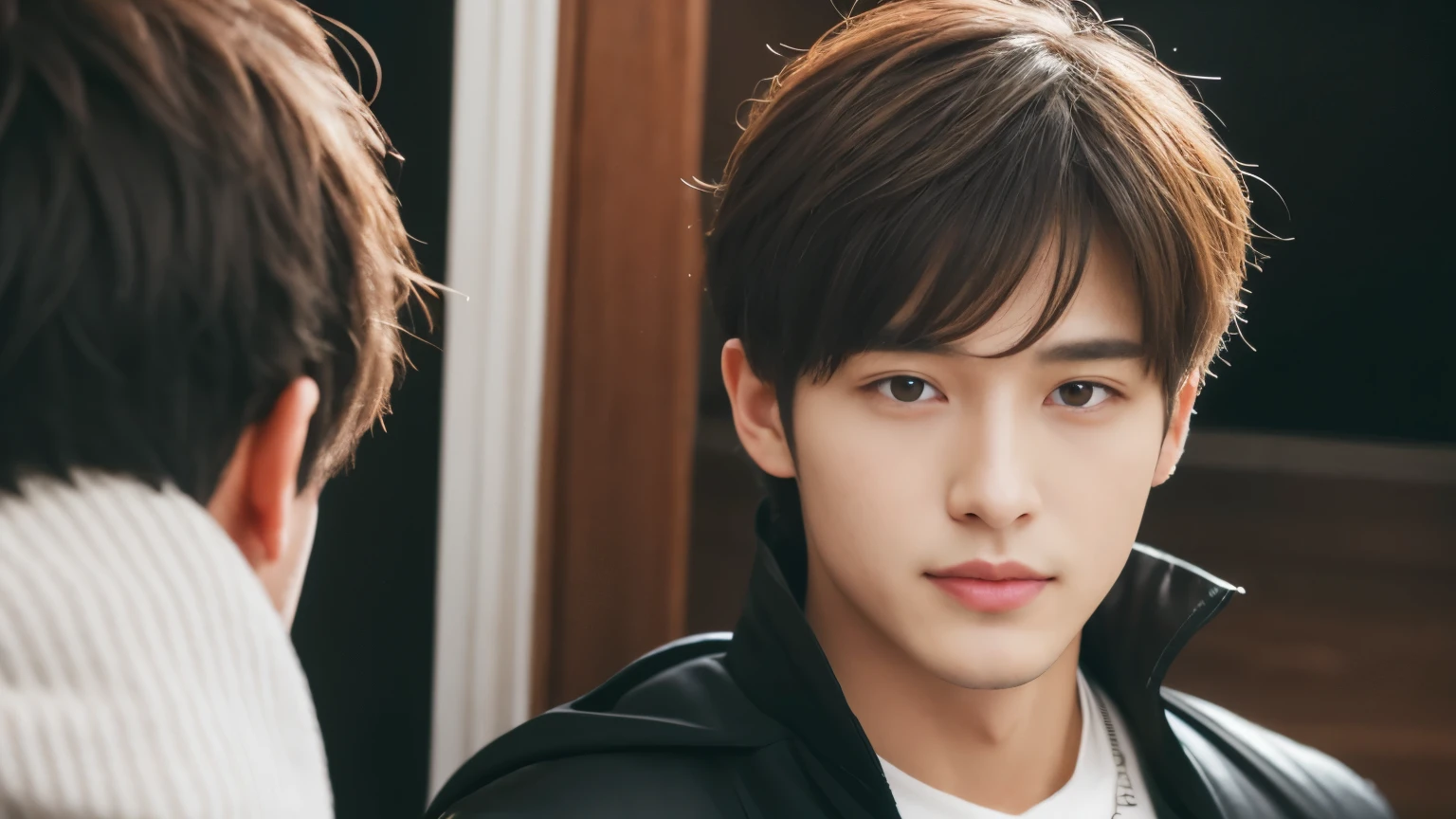 musician、A refreshing, handsome man in his 20s、（Super cool S-class boys）、Japan male, 20 years old、、Photographed inside a stylish cafe、a handsome guy、（CG Unity 8K high resolution photo）、（Very detailedＳA handsome guy in class）、（Photorealistic）、（highest quality））、Very detailed、super high quality、expensive、Audience、kind person、Very beautiful hair　Perm Hair、Bright photo、Handsome like a model、Handsome like an idol、looking at the camera、Inside a stylish cafe、Stubble