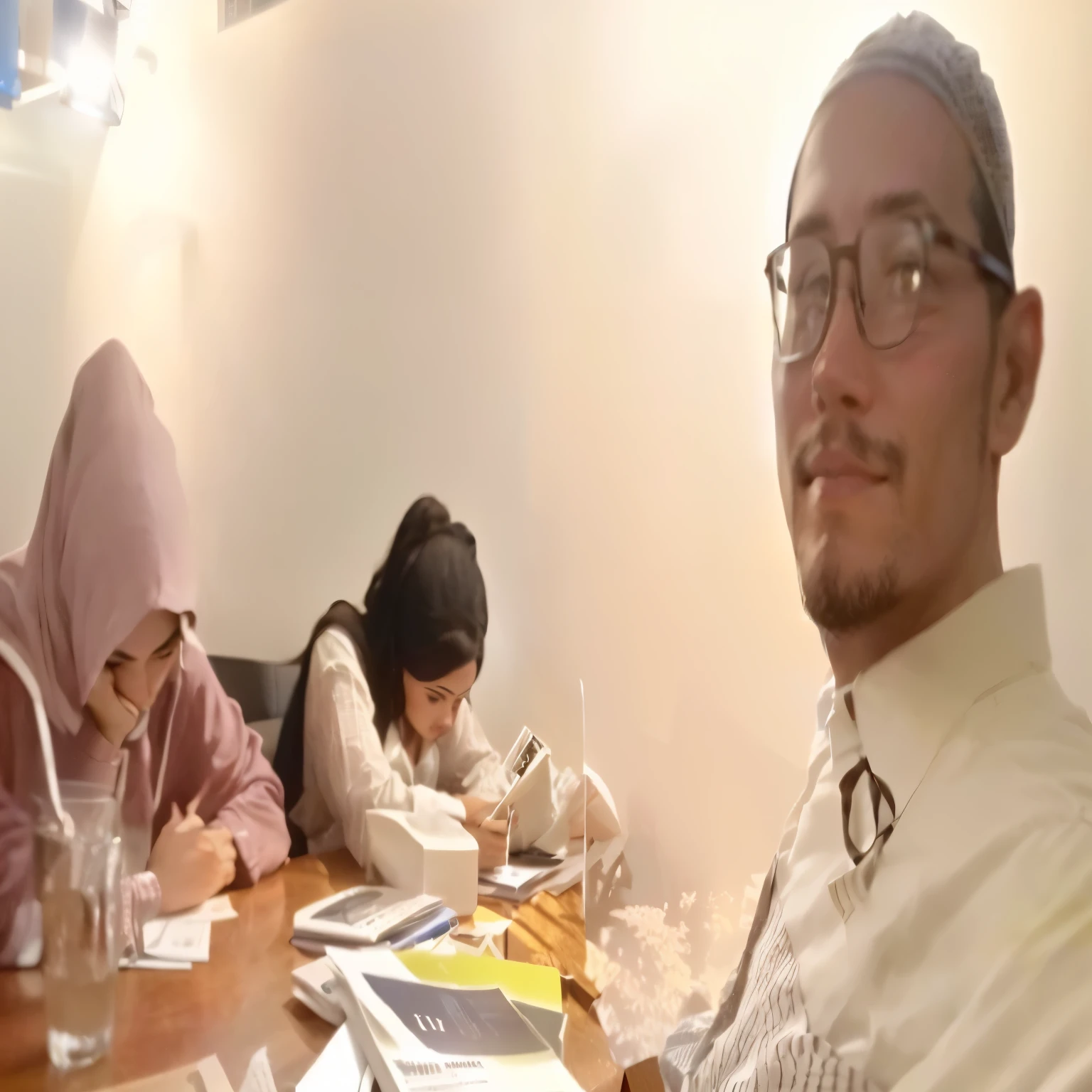 there are people sitting at a table with a book and a drink, in office, working hard, working, captured on iphone, focused photo, old picture, taken at golden hour, studying, aesthetic shot, studious, they are very serious, low quality photo, concentration, studying in a brightly lit room, not blurry, shot with iphone 1 0, crafting