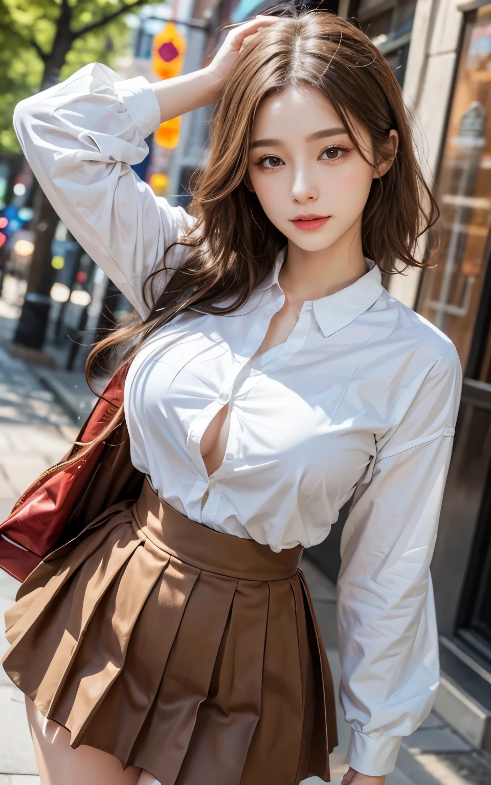 Cute 21 year old Japanese、shopping、Highly detailed facial features、Attention to detail、double eyelid、Beautiful thin nose、Sharp focus:1.2、beauty:1.4、(Light brown hair、short hair、)、Pure white skin、highest quality、masterpiece、超High resolution、(Realistic:1.4)、High resolution, Professional Lighting、nice smile、Please show me your whole body、skirt、Colorful spring clothes、A glimpse of the breast