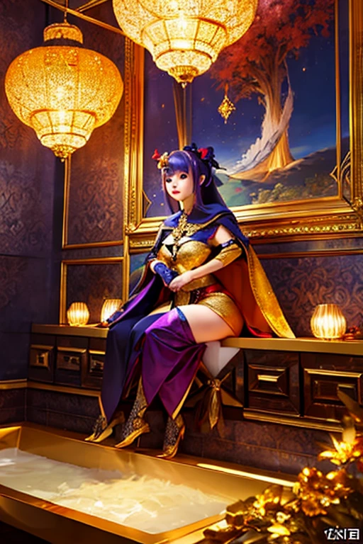 Genshin Style, Small Curvy , official artwork, Paintings hanging on the wall, Gorgeous walls, Golden Glitter, CG, art