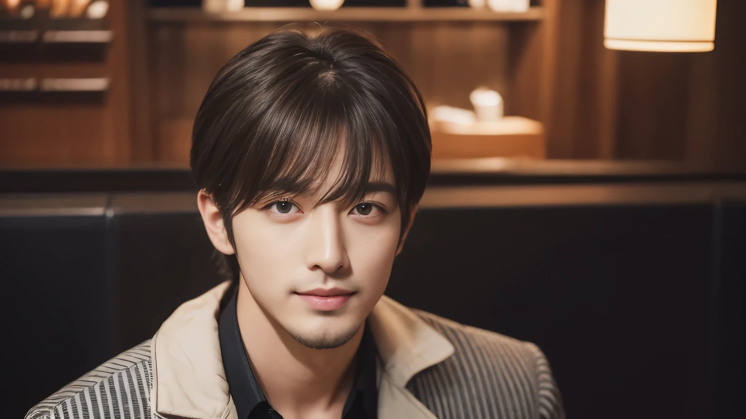 musician、A refreshing, handsome man in his 30s、（Super cool S-class boys）、Japanese male, 30 years old、、Photographed inside a stylish cafe、a handsome guy、（CG Unity 8K high resolution photo）、（Very detailedＳA handsome guy in class）、（Photorealistic）、（highest quality））、Very detailed、super high quality、expensive、Audience、kind person、Very beautiful hair　Perm Hair、Bright photo、Handsome like a model、Handsome like an idol、looking at the camera、Inside a stylish cafe、Stubble、Long Hair、Long Hair、Wild and cool handsome guy