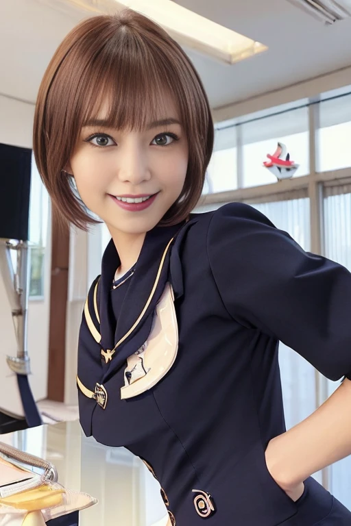 (best quality,4K,8k,High resolution,masterpiece:1.5),Very detailed,(Realistic,photoRealistic,photo-Realistic:1.37) Portraiture,(A Young Japanese Girl With Incredibly slim body:2.0),(slender arms and legs:1.5),(Images of her alone:2.0),(Cute Breasts:1.8),(Close-up of her eyes:2.0),(Impressive Features,Super cute and a big idol-like smile:2.0),(Ultra beautiful even left and right eyes with a clear expression:2.0),Beautifully shaped eyebrows,Captivating gaze, natural pink lips,Perfect white skin,Subtle shading,Realistic rendering,(She is wearing a (navy:1.5) business suit:1.75),(Super Short Red Hair:1.5),The golden sunlight gently illuminates the landscape.Elegant and graceful posture,Create a quiet and serene atmosphere,She is in the conference room.(She is masturbating and has an erotic smile on her face, in a state of ecstasy and orgasm:0.9)