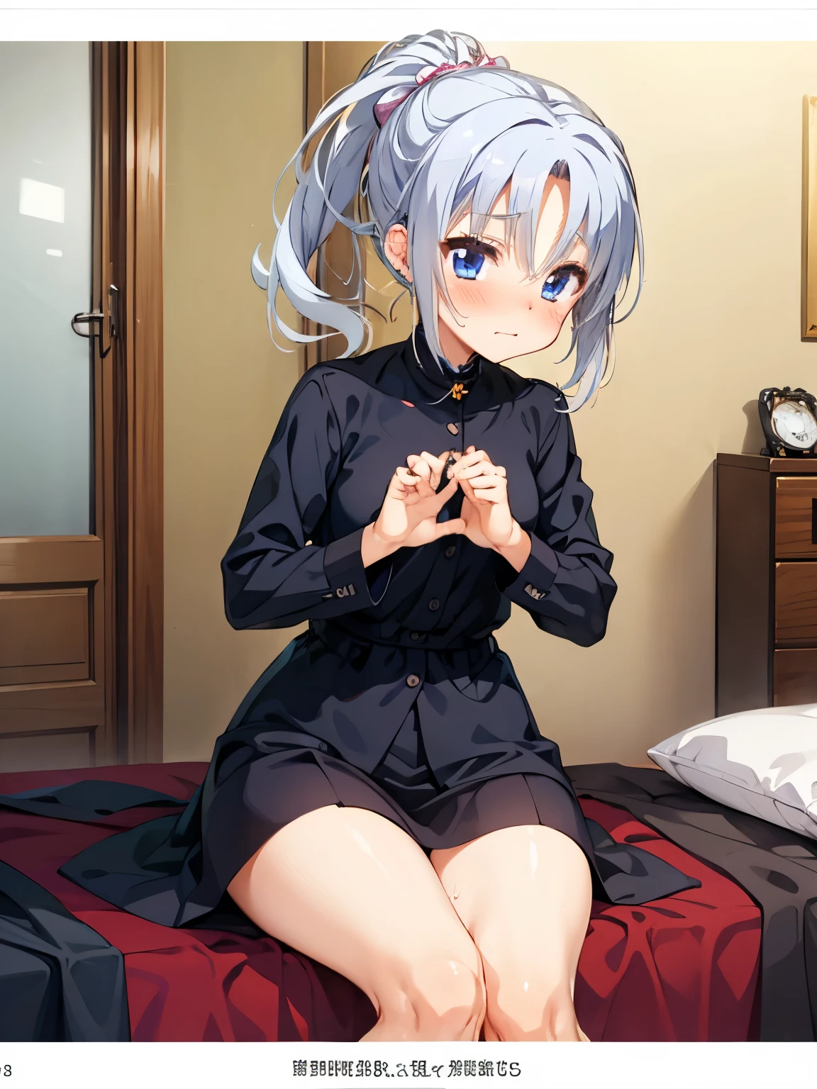 NSFW,Tomotake Yoshino,Long Hair、Gray Hair、High Ponytail、Hair Intake、hair ornaments、Parted bangs、blue eyes,Embarrassed,blush,In heat,A wistful look,(Perfect hands),(Perfect Anatomy),(masterpiece),(highest quality),Luxury Room