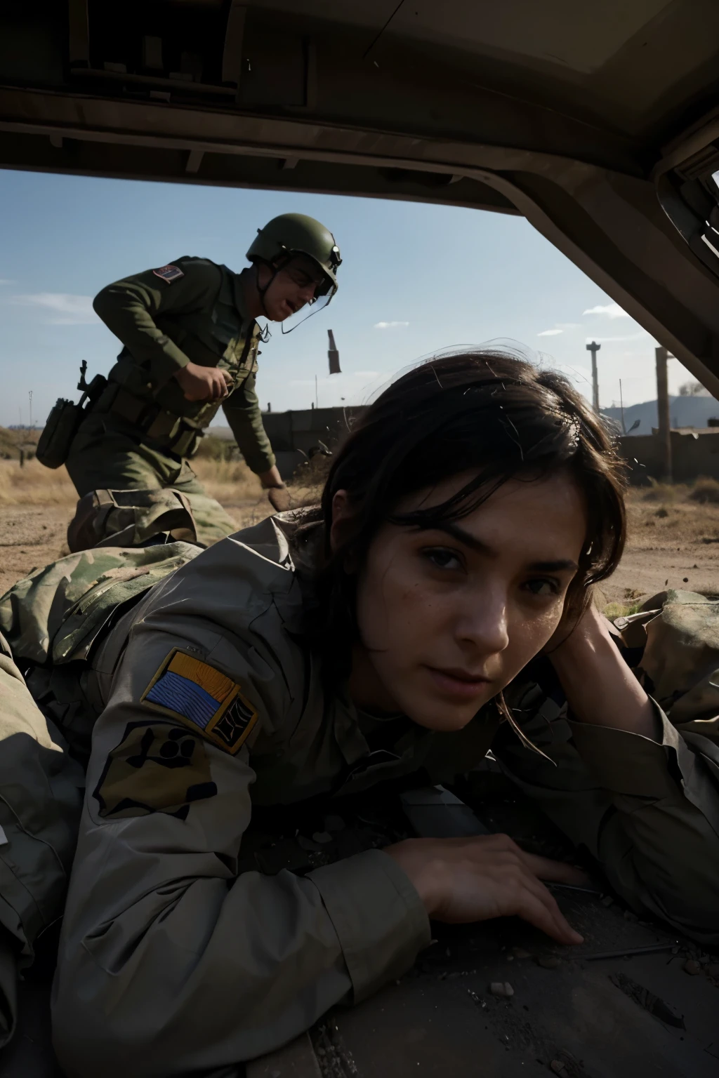 Create an image of soldiers pretending to be dead so the enemies don't get to them