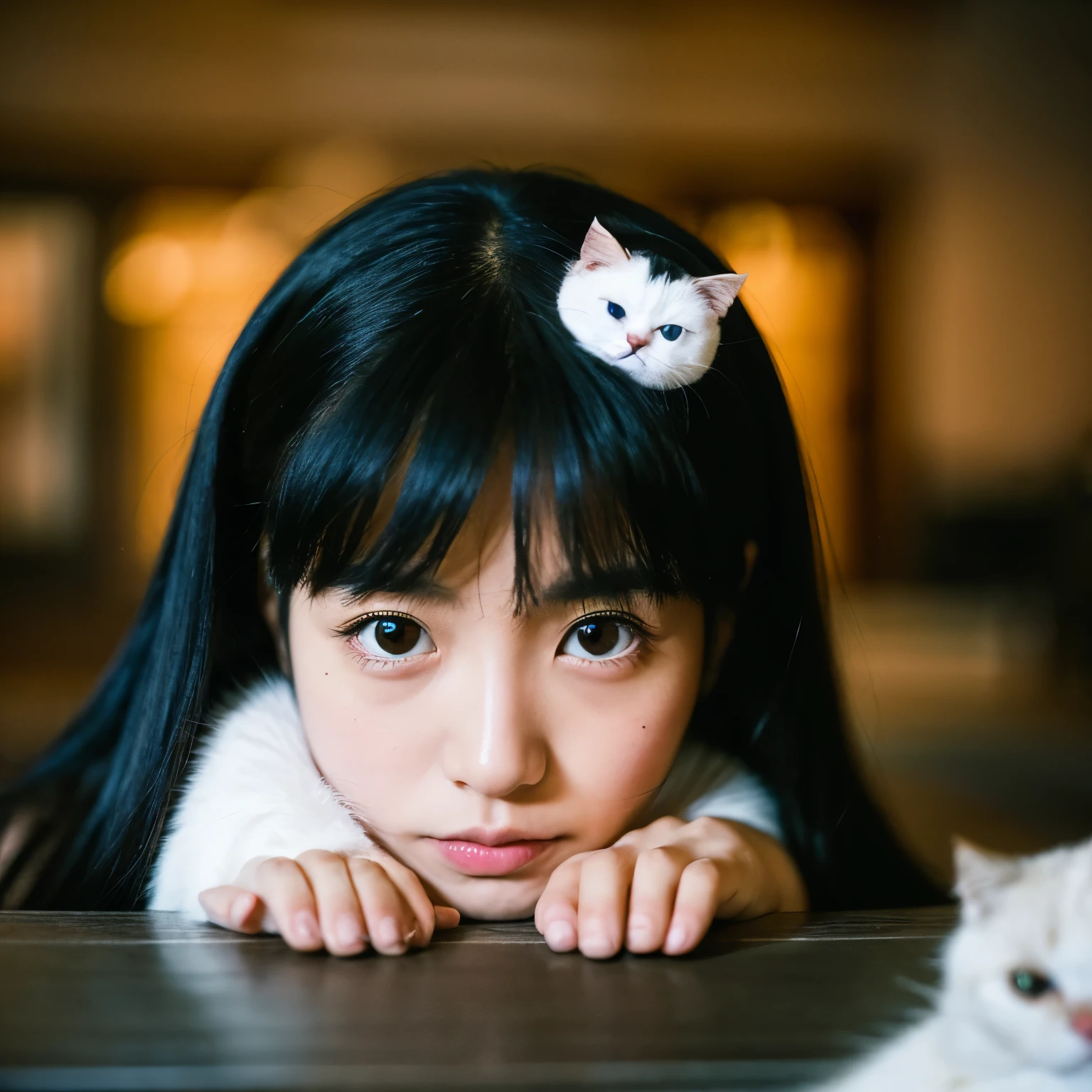 26 years old、Black Hair、reception、Cat face