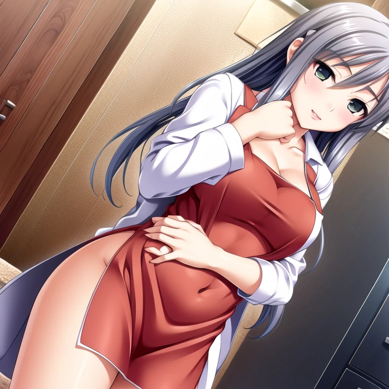 coat over naked apron,working