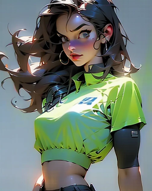 Busty lara croft, blue cropped top