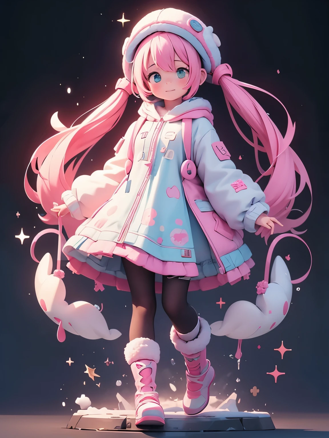 (masterpiece、highest quality、highest quality、Official Art、Beautiful and beautiful:1.2)、(One girl:1.3)Hatsune Miku、Twin tails,Big Breasts,masterpiece, highest quality, Very detailed, water colored pencils, whole body, Gradation, A girl with pink hair and black boots is standing in front of a white background。。,{{One Girl}},{{The hair clip is a big gear}}, Floating in the sky,Anime Goddess, ピンクのTwin tailsの髪とシアンの目, Humanoid pink female squid girl, madoka kaname, Anime Moe Art Style, Best Anime Character Design, Anime Monster Girl, High quality anime art style, Lucy anime girl, Kirokaze pixel art