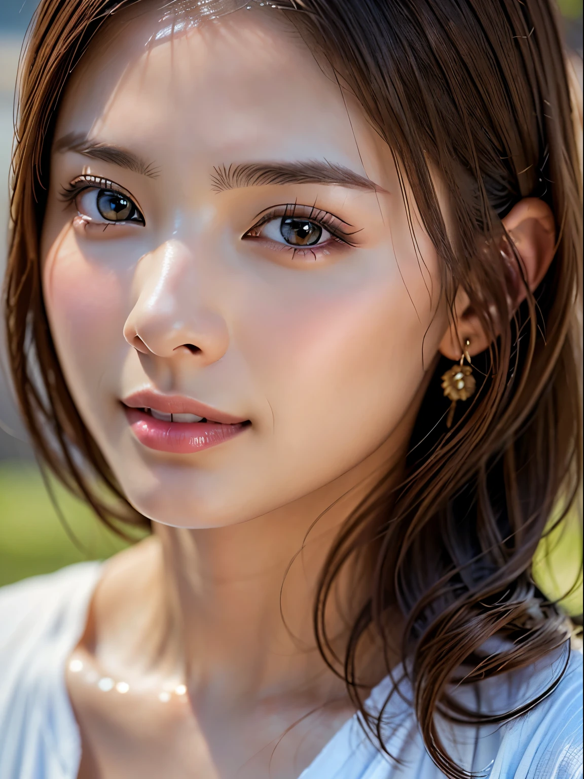 ((highest quality)),(超A high resolution),(Very detailed),(Detailed Description),((The best CG)),(masterpiece),Very detailedなアート、(highest quality、8k、32k、masterpiece)、(Realistic)、(Realistic:1.2)、(High resolution)、Very detailed, (Close-up face:1.6), Very beautiful face and eyes, Big eyes, 1 female、Tight waist、Delicate body、(highest quality、Attention to detail、Rich skin detail)、(highest quality、8k、Oil paint:1.2)、Very detailed、(Realistic、Realistic:1.37)、Bright colors、(Casual Fashion:1.3)