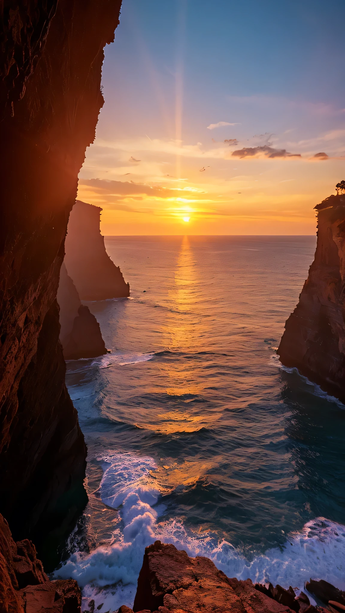 Highest quality,Fantasy,cliff、Sunset