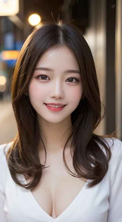Tabletop, highest quality, figure, Very detailed, In detail, High resolution, 8k wallpaper, Perfect dynamic composition, Beautiful fine details,Transparent nipples,Medium Hair, Center of chest, Natural color lip, Random sexy poses,smile,Aoyama Street Walk、20-year-old girl