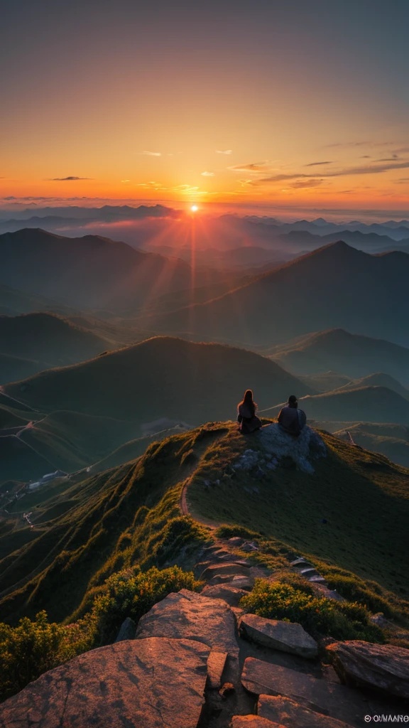 Highest quality,Fantasy,Sunset overlooking from the summit